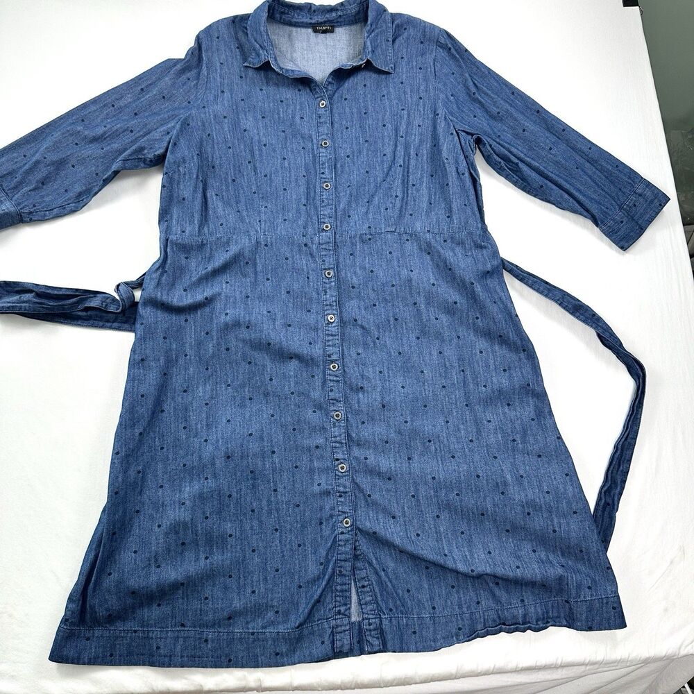 Talbots Chambray Shirt Dress Midi Polka Dot Womens 16W Blue Cotton Button Up - Picture 5 of 11